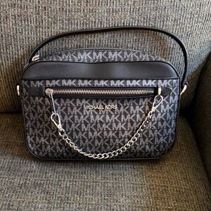 Michael Kors Black and Silver Logo Crossbody Bag
